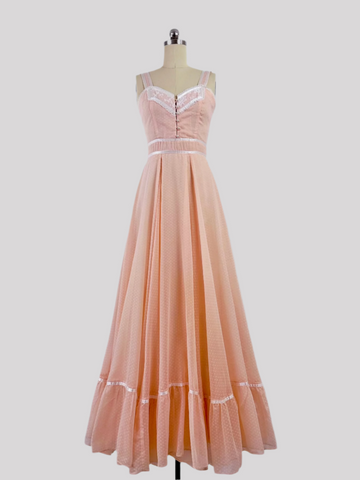 Vintage 1970s Gunne Sax Maxi evening gown peach