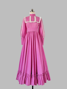 Rare 1970s Laura Ashley Pink Floral Cotton Priarie Dress - Made in