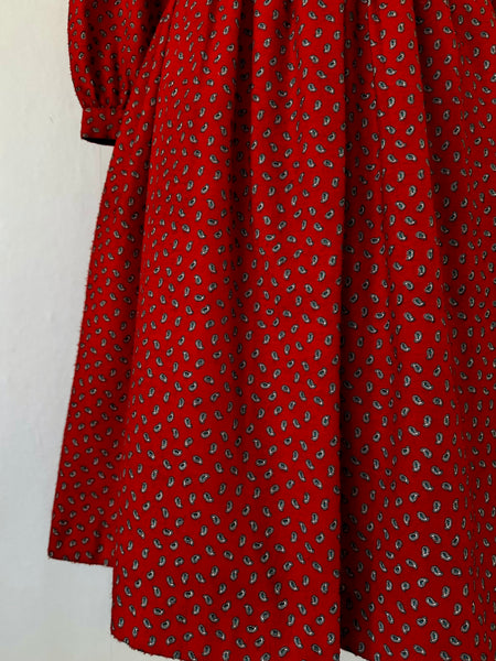1981 Petite Lanz Red Paisley Cotton Midi Dress
