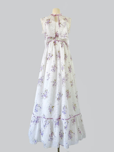 1970s Lilac Floral Lace Maxi Dress & Matching Jacket