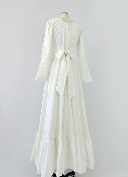GUNNE SAX Vintage | 1970s Lace Panel White Popplin Dress