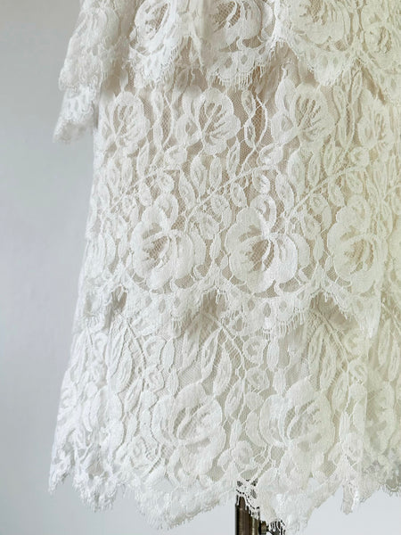 1980s Jessica McClintock Bridal Lace Victorian High Collar Midi Dress