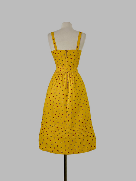 1970s Lanz Marigold with Rosebud Print Sundress