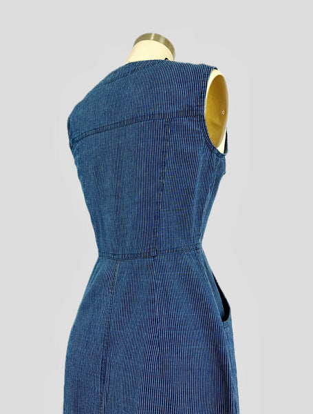 Vintage Sleeveless Buttoned Denim Maxi Dress | 1990s