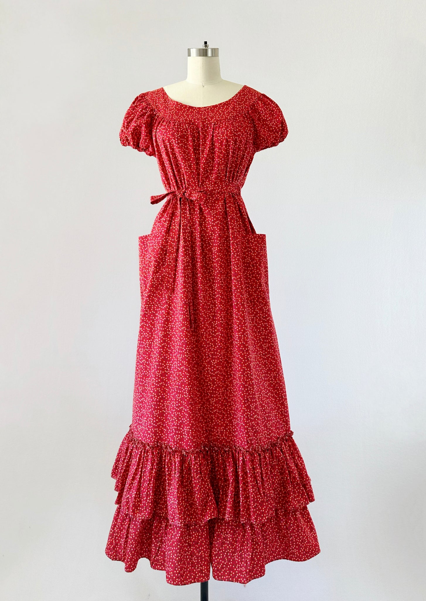 1960s Joseph Magnin Red Flower Print Vintage Maxi Dress