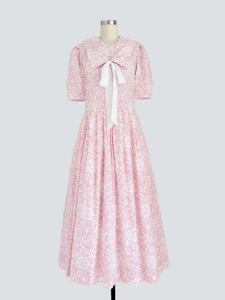 1980s Laura Ashley pink and white floral print Sailor Dress