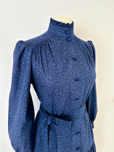 1980s Laura Ashley Ruffled Cotton Midi Dress | Celestial Blue