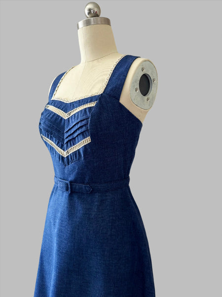 1970s Chambray Dress in Blue