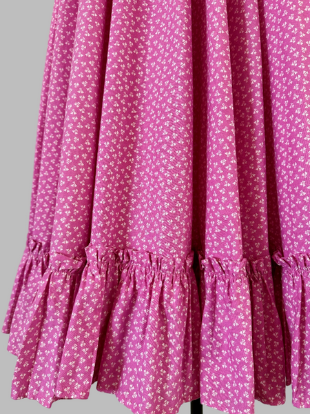Rare 1970s Laura Ashley Pink Floral Cotton Priarie Dress - Made in Carno, Wales