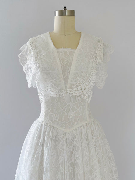 1980s Gunne Sax White Lace Sailor Dress