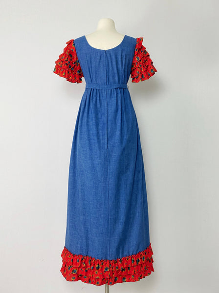 1970s Ruffled Denim Dress