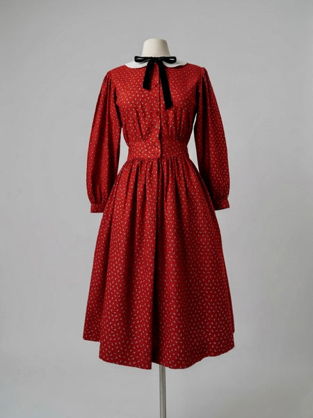 1981 Petite Lanz Red Paisley Cotton Midi Dress
