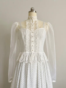 1970s Gunne Sax Floral Prairie Gown & Matching Lace Jacket