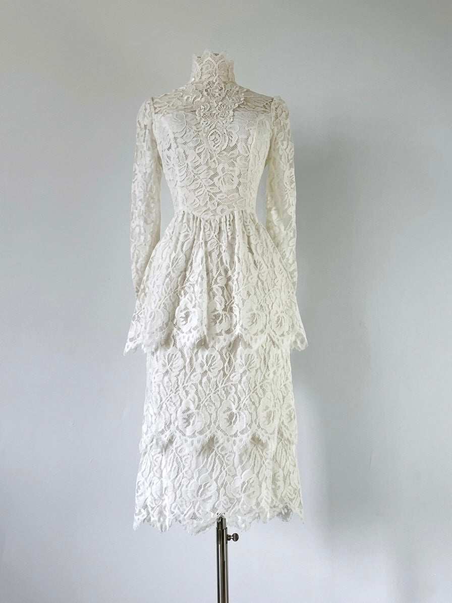 jessica mcclintock lace dress 1980s Bridal Victorian High Collar Midi – Dearly Vintage kaivity Millennials grew up and Color:Cloud gray