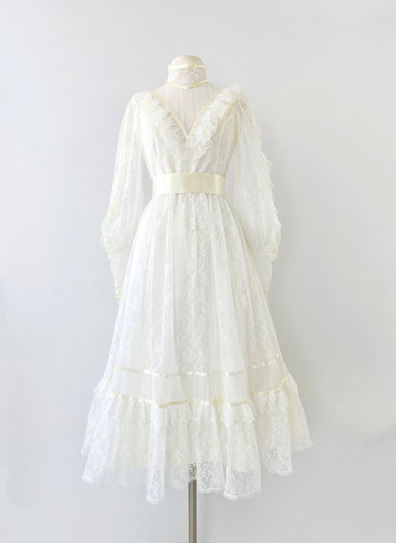 GUNNE SAX Vintage 1970s Ruffled Lace Dress