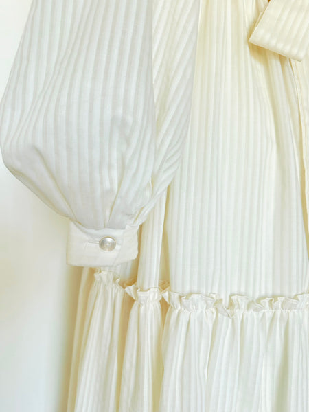 1970s Vintage Ivory Pinstripe Lace-Up Maxi Dress