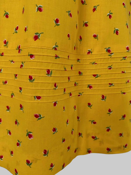 1970s Lanz Marigold with Rosebud Print Sundress