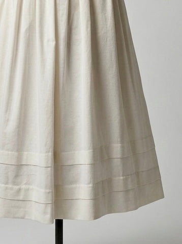 1980s Laura Ashley antique white cotton midi dress with pintucked bodice, puff sleeves, square neckline and full skirt, made in Great Britain