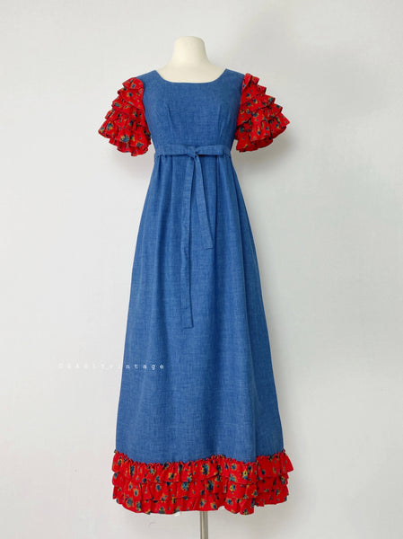 1970s Ruffled Denim Dress