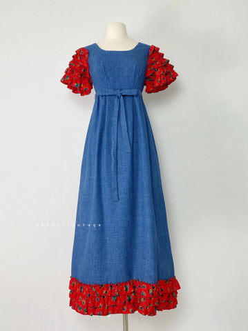 1970s Ruffled Denim Dress