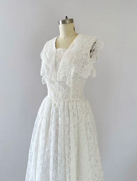 1980s Gunne Sax White Lace Sailor Dress