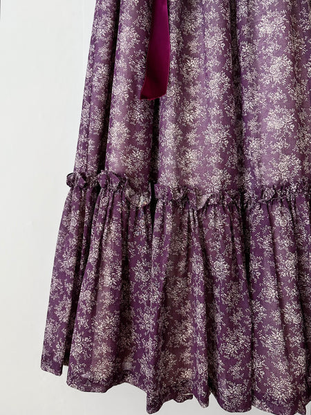1970s Gunne Sax Purple Floral & Lace Prairie Dress
