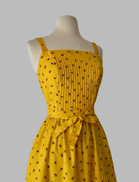 1970s Lanz Marigold with Rosebud Print Sundress