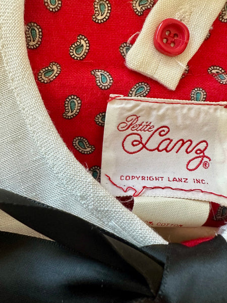 1980s Vintage Petite Lanz Red Paisley Cotton Flannel Dress