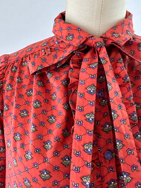 Vintage 1970s belted ruffled tiered floral-print midi dress