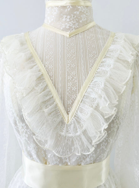 GUNNE SAX Vintage 1970s Ruffled Lace Dress