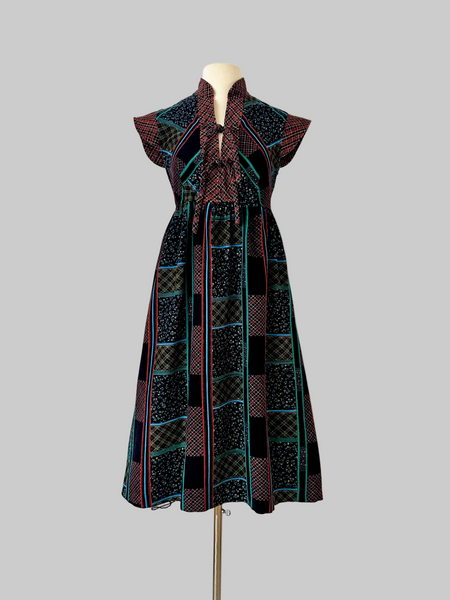 Vintage 1970s Patchwork Printed Dress