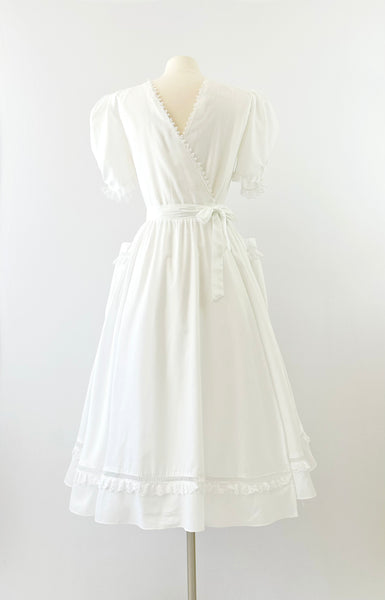 GUNNE SAX Vintage 1970s Prairie Crossover-back  Dress in White