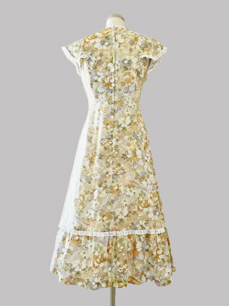 1970s Vintage floral-print rayon-blend midi dress