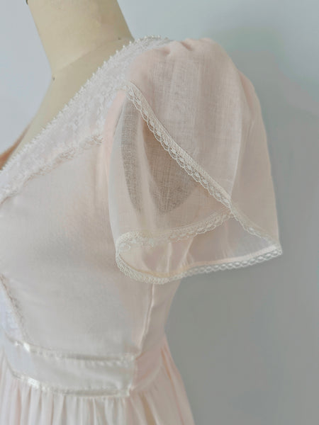 1970s Gunne Sax Blush Pink Lace-Up Maxi Dress