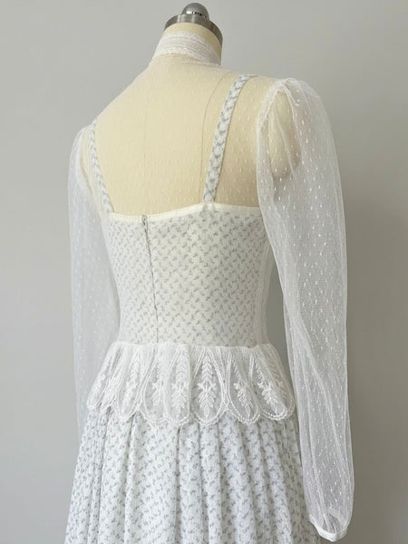 1970s Gunne Sax Floral Prairie Gown & Matching Lace Jacket