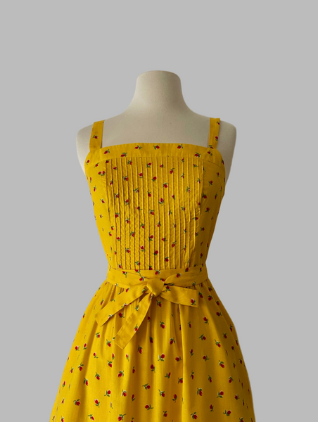 1970s Lanz Marigold with Rosebud Print Sundress
