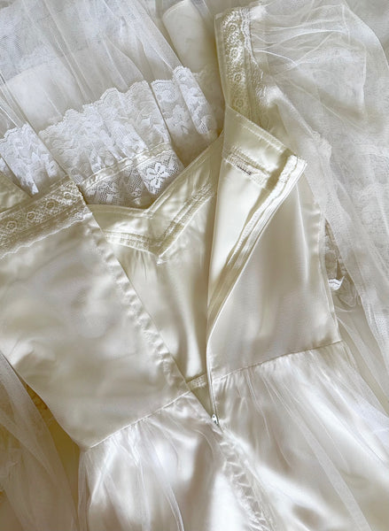 Vintage Gunne Sax Mesh Tulle Gown, c.1970s