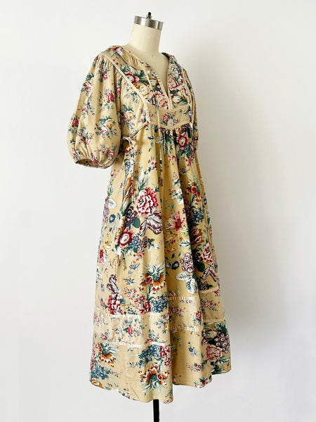 1970s Warm Sand Floral Prairie Dress