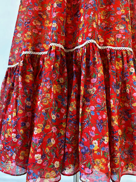1970s Bohemian Floral Prairie Dress