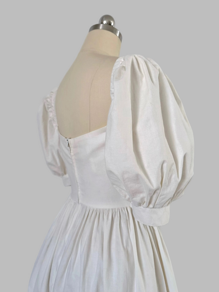 Vintage 1980s Laura Ashley White Cotton Midi dress with puff sleeves 
