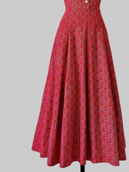 1980s Laura Ashley Cotton Red Floral Sailor Collar Dress