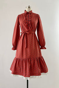 Vintage 1970s belted ruffled tiered floral-print midi dress