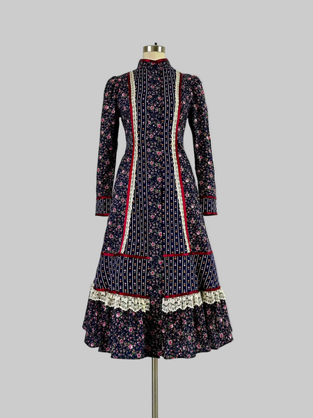 Vintage 1970s Gunne Sax floral cotton midi dress