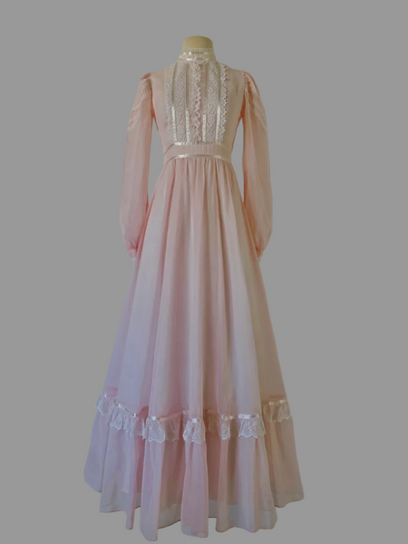 vintage 1970s Gunne Sax Pink Prairie Maxi Dress