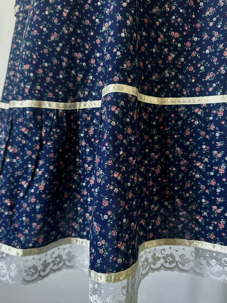1970s Gunne Sax Blue Calico Prairie Dress