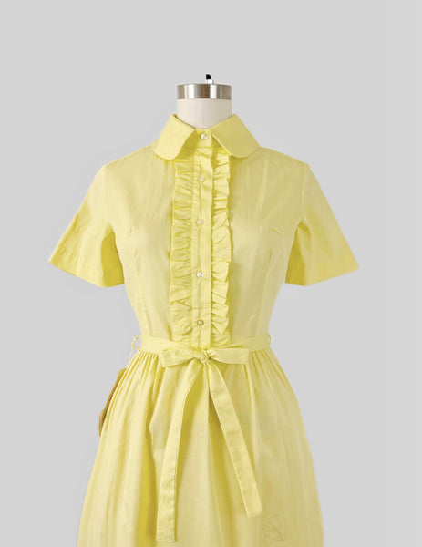 1960s Harmony Coed NOS Yellow Cotton Shirtdress