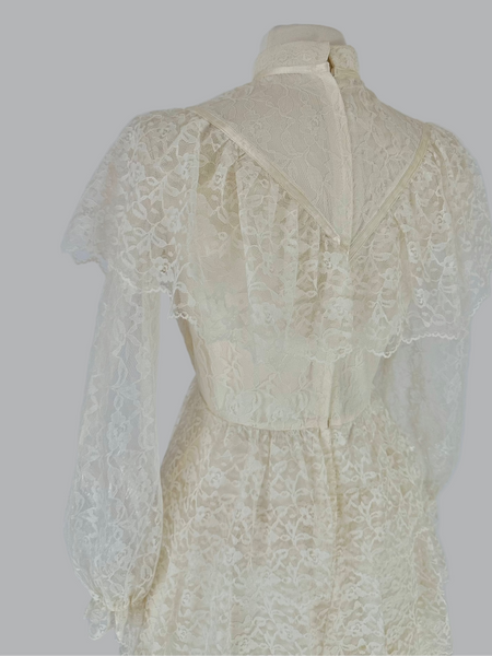 1970s Lace Tiered Wedding Dress
