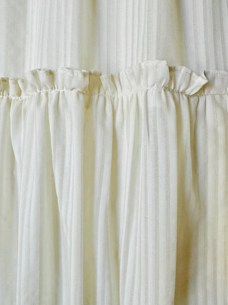 1970s Vintage Ivory Pinstripe Lace-Up Maxi Dress