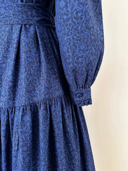 1980s Laura Ashley Ruffled Cotton Midi Dress | Celestial Blue