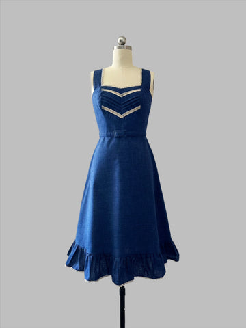 1970s Chambray Dress in Blue